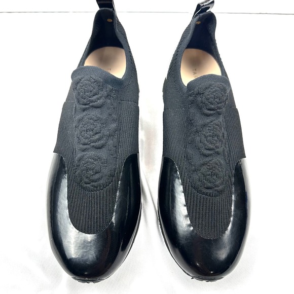 Taryn Rose Shoes - Taryn Rose Cara Knit Rose Embroidered Patent Slip On Sneakers Womens SZ 8 Black